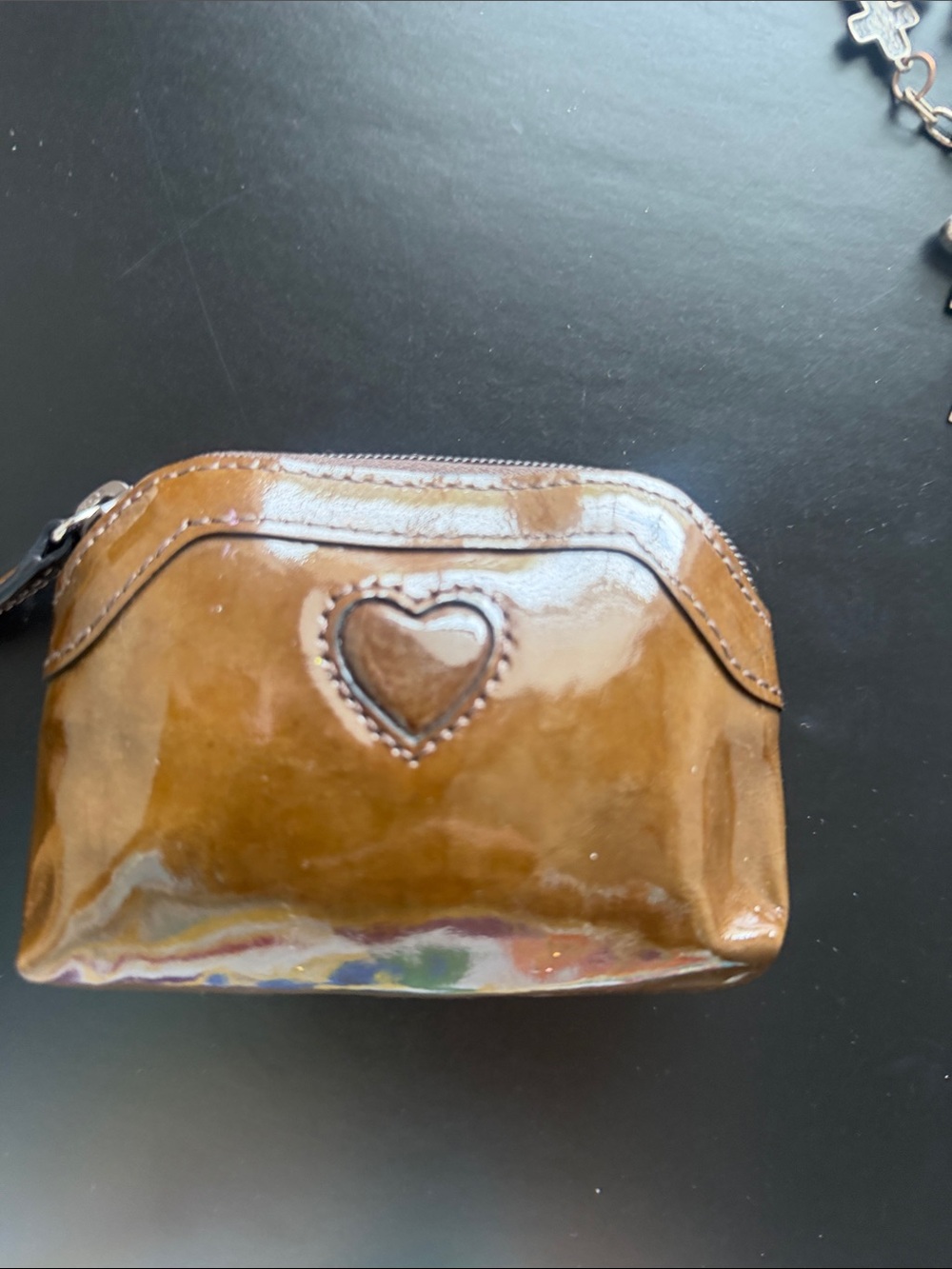Brighton Brown Patent Heart Zip Coin Pouch